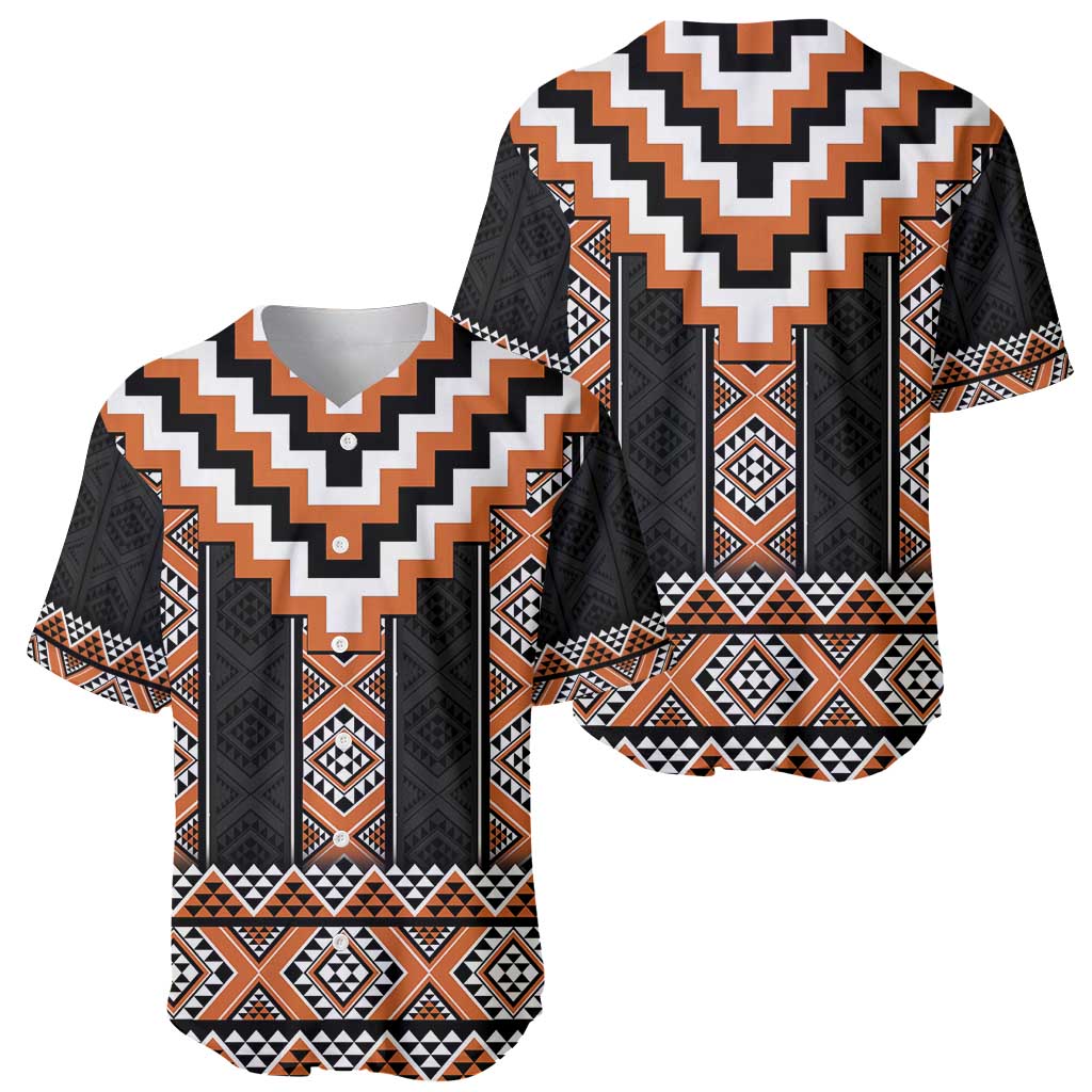 Orange Taniko Pattern Aotearoa Baseball Jersey Niho Taniwha Mix Poutama LT14 - Polynesian Pride
