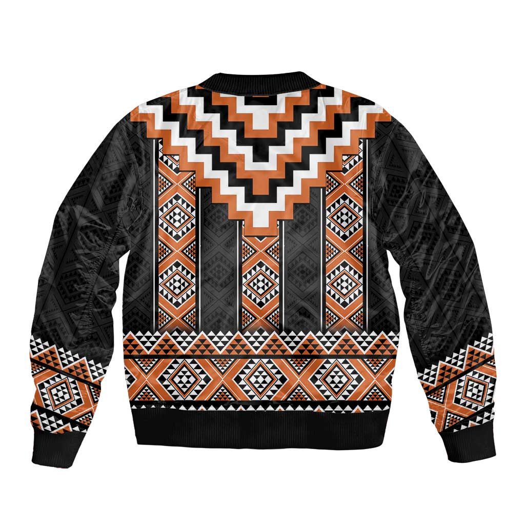 Orange Taniko Pattern Aotearoa Bomber Jacket Niho Taniwha Mix Poutama LT14