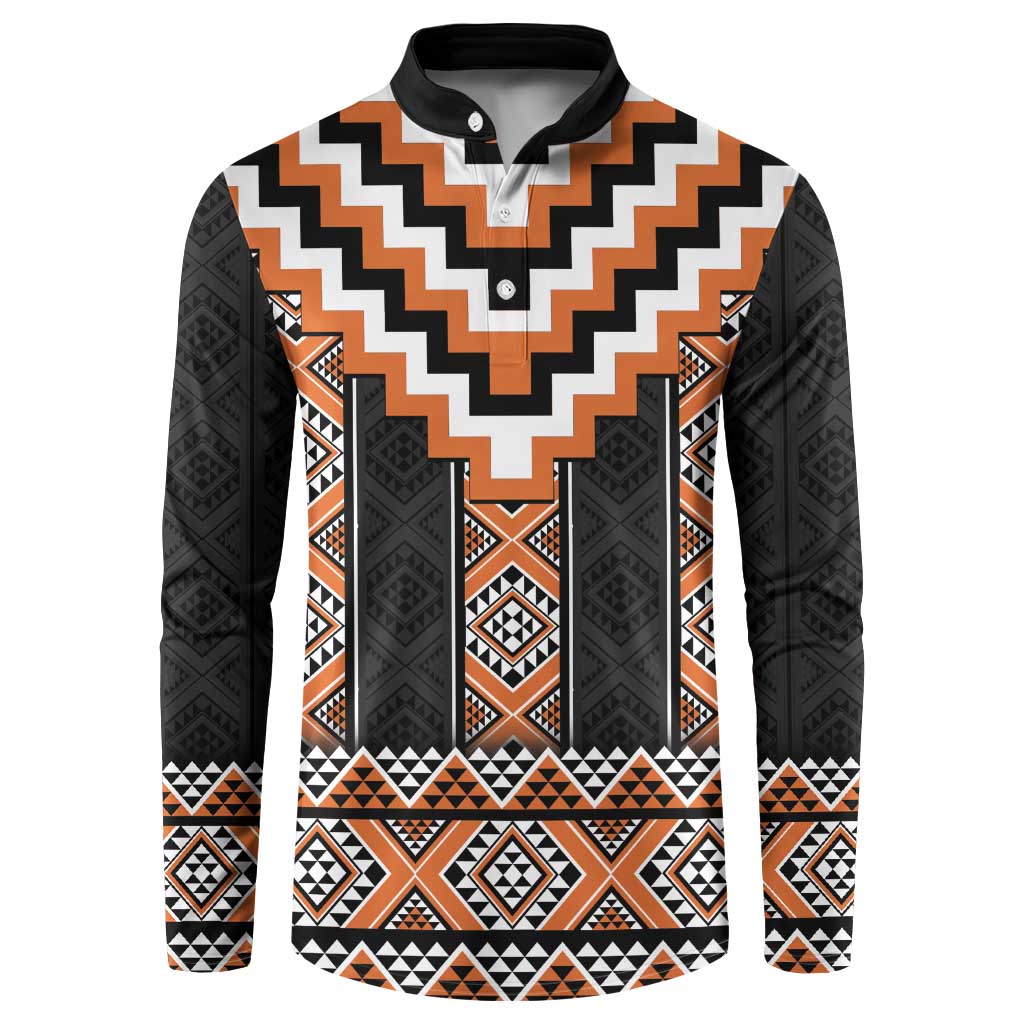 Orange Taniko Pattern Aotearoa Button Sweatshirt Niho Taniwha Mix Poutama LT14 Orange - Polynesian Pride