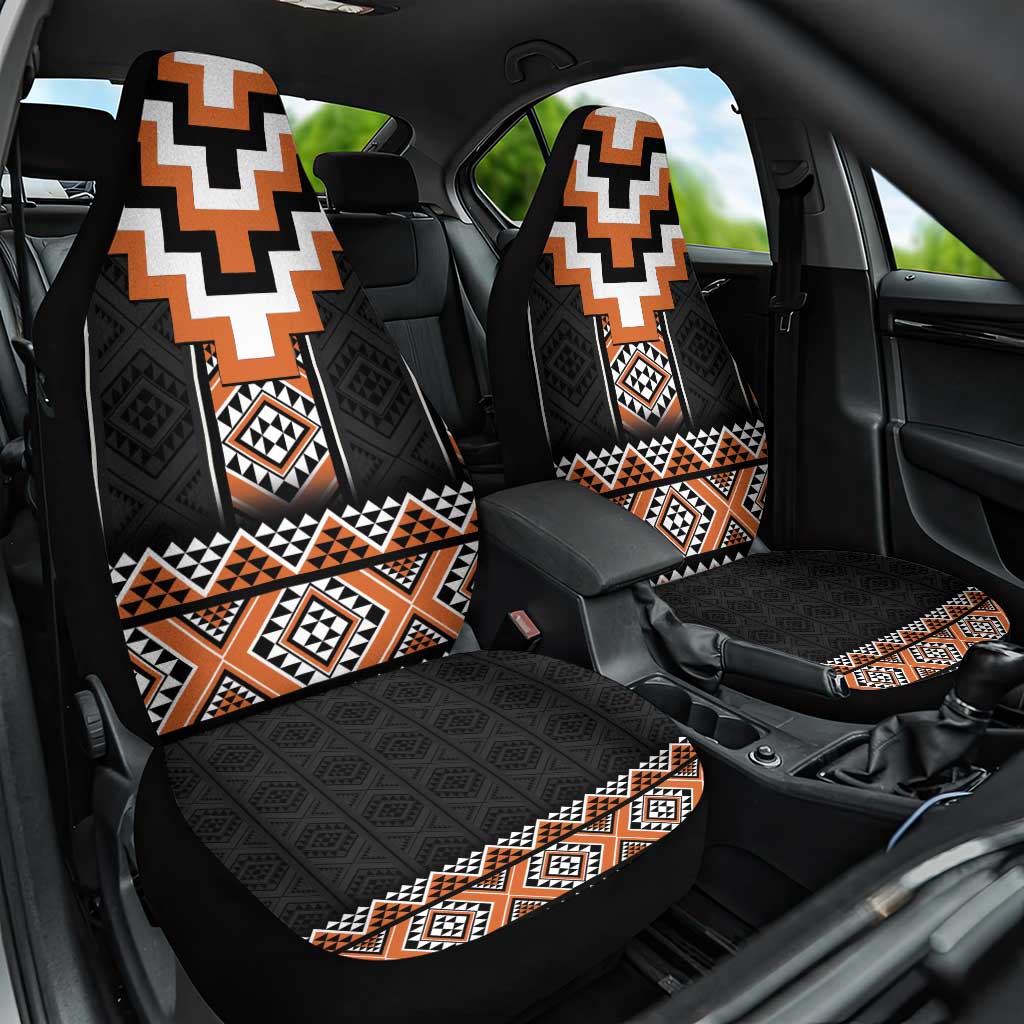 Orange Taniko Pattern Aotearoa Car Seat Cover Niho Taniwha Mix Poutama