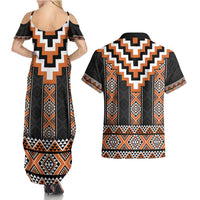 Orange Taniko Pattern Aotearoa Couples Matching Summer Maxi Dress and Hawaiian Shirt Niho Taniwha Mix Poutama LT14
