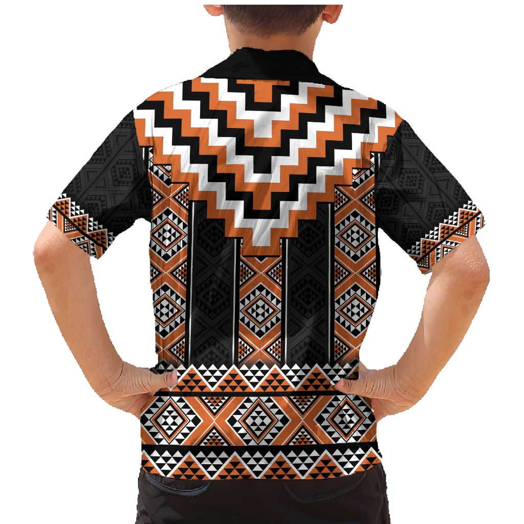 Orange Taniko Pattern Aotearoa Family Matching Mermaid Dress and Hawaiian Shirt Niho Taniwha Mix Poutama LT14 - Polynesian Pride