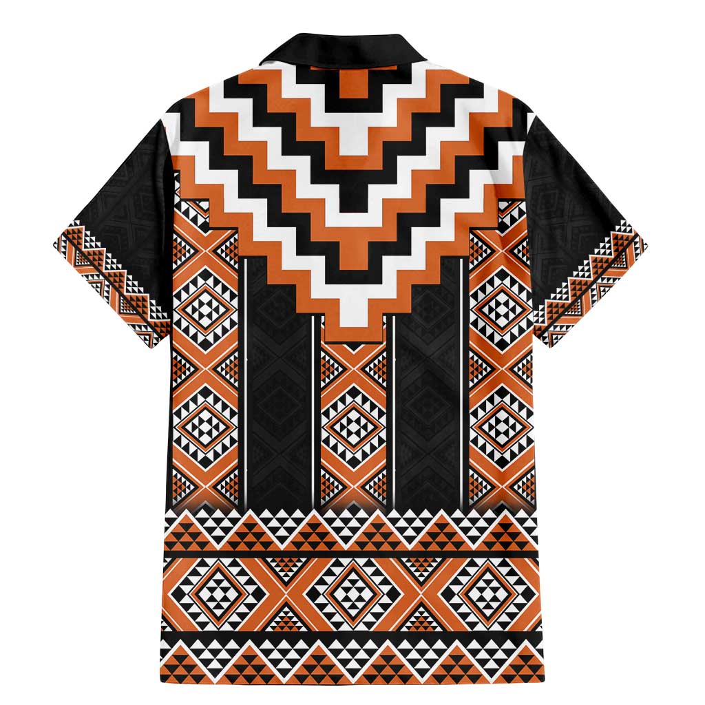 Orange Taniko Pattern Aotearoa Family Matching Mermaid Dress and Hawaiian Shirt Niho Taniwha Mix Poutama LT14 - Polynesian Pride