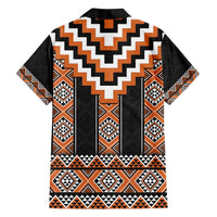 Orange Taniko Pattern Aotearoa Family Matching Off Shoulder Maxi Dress and Hawaiian Shirt Niho Taniwha Mix Poutama LT14 - Polynesian Pride