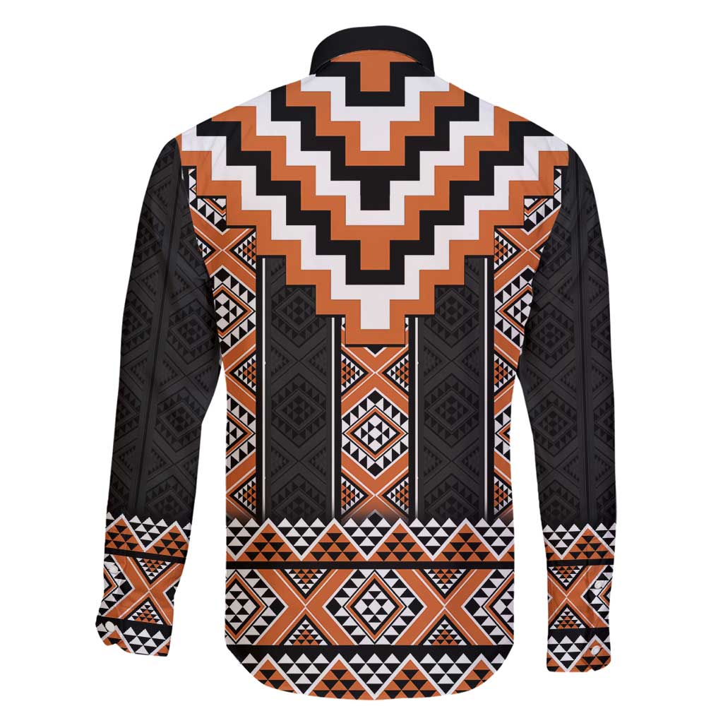 Orange Taniko Pattern Aotearoa Family Matching Off Shoulder Short Dress and Hawaiian Shirt Niho Taniwha Mix Poutama LT14 - Polynesian Pride