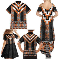 Orange Taniko Pattern Aotearoa Family Matching Summer Maxi Dress and Hawaiian Shirt Niho Taniwha Mix Poutama LT14 - Polynesian Pride