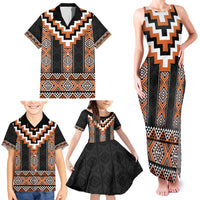 Orange Taniko Pattern Aotearoa Family Matching Tank Maxi Dress and Hawaiian Shirt Niho Taniwha Mix Poutama LT14 - Polynesian Pride