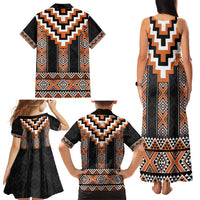 Orange Taniko Pattern Aotearoa Family Matching Tank Maxi Dress and Hawaiian Shirt Niho Taniwha Mix Poutama LT14 - Polynesian Pride