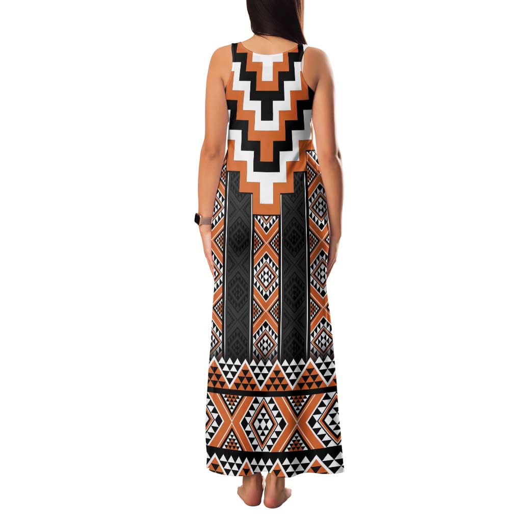 Orange Taniko Pattern Aotearoa Family Matching Tank Maxi Dress and Hawaiian Shirt Niho Taniwha Mix Poutama LT14 - Polynesian Pride