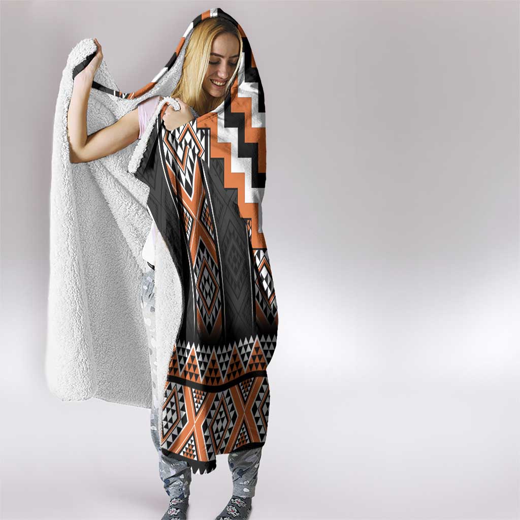 Orange Taniko Pattern Aotearoa Hooded Blanket Niho Taniwha Mix Poutama