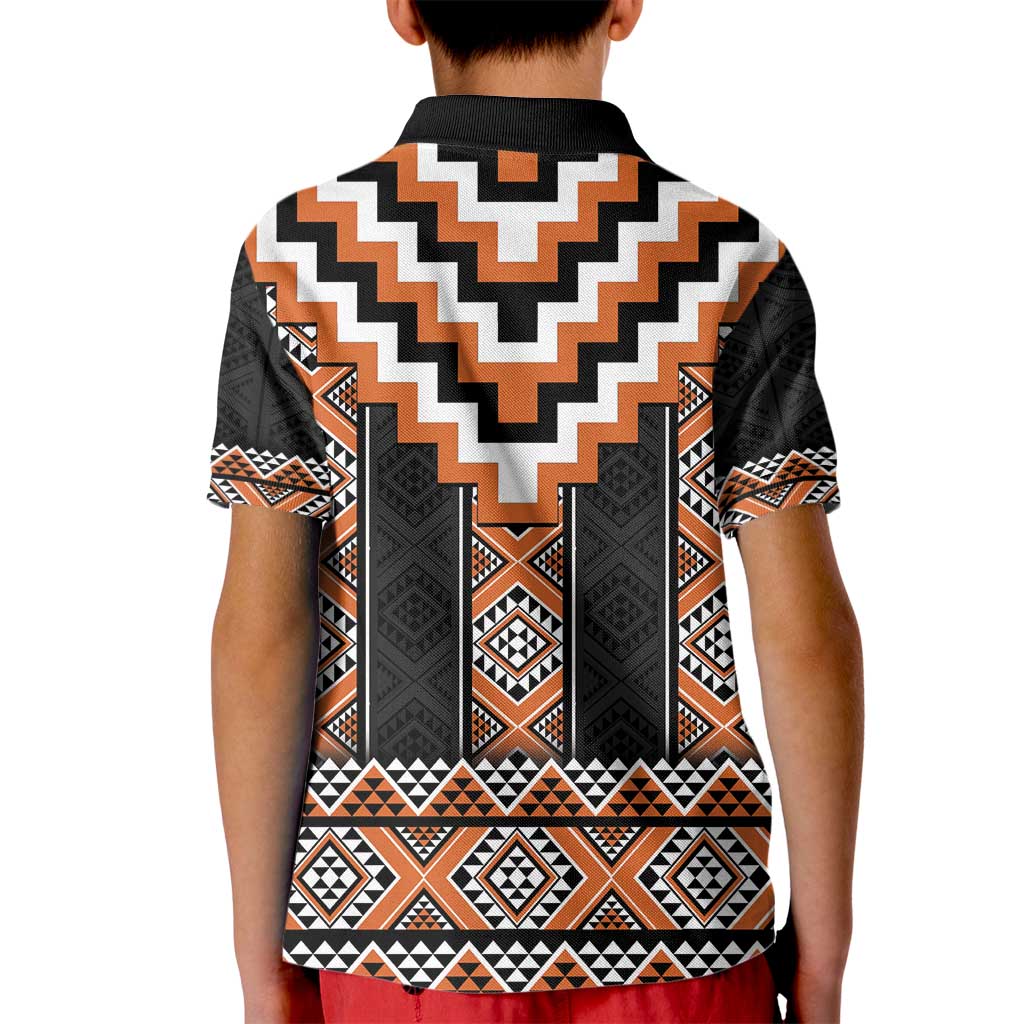 Orange Taniko Pattern Aotearoa Kid Polo Shirt Niho Taniwha Mix Poutama LT14 - Polynesian Pride