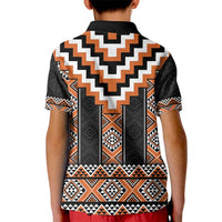 Orange Taniko Pattern Aotearoa Kid Polo Shirt Niho Taniwha Mix Poutama LT14 - Polynesian Pride