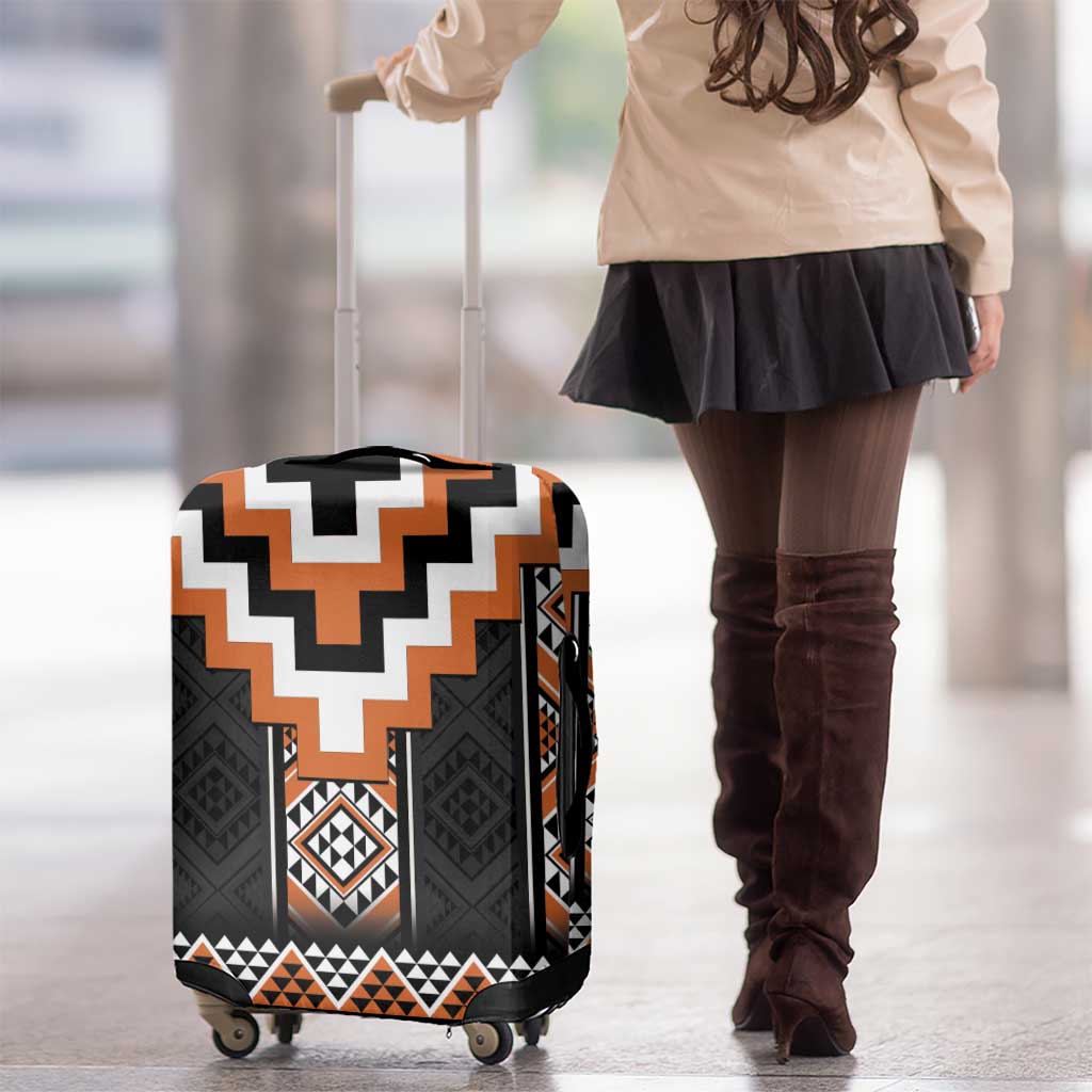 Orange Taniko Pattern Aotearoa Luggage Cover Niho Taniwha Mix Poutama