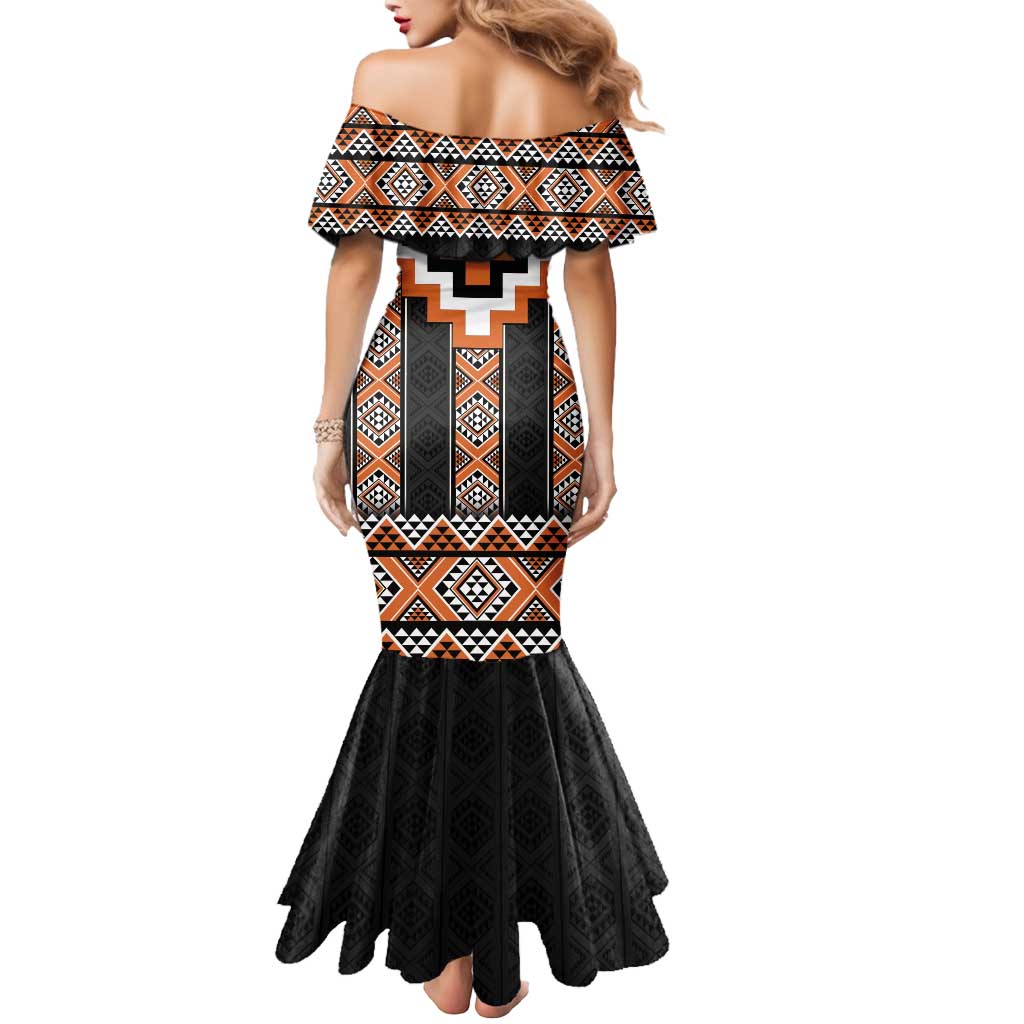 Orange Taniko Pattern Aotearoa Mermaid Dress Niho Taniwha Mix Poutama LT14 - Polynesian Pride