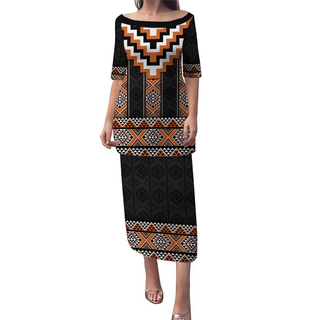 Orange Taniko Pattern Aotearoa Puletasi Niho Taniwha Mix Poutama LT14
