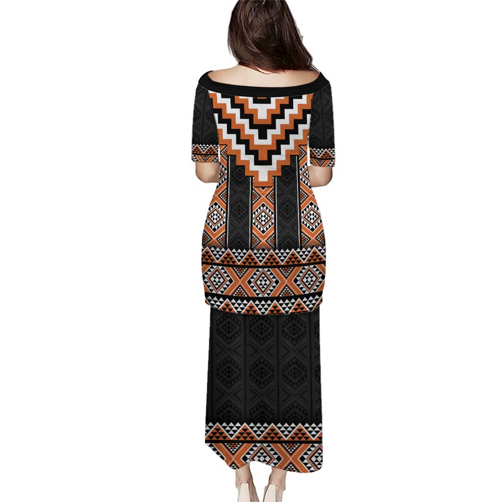 Orange Taniko Pattern Aotearoa Puletasi Niho Taniwha Mix Poutama LT14 - Polynesian Pride
