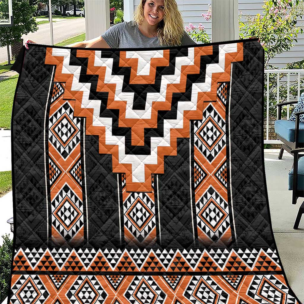 Orange Taniko Pattern Aotearoa Quilt Niho Taniwha Mix Poutama LT14 Orange - Polynesian Pride