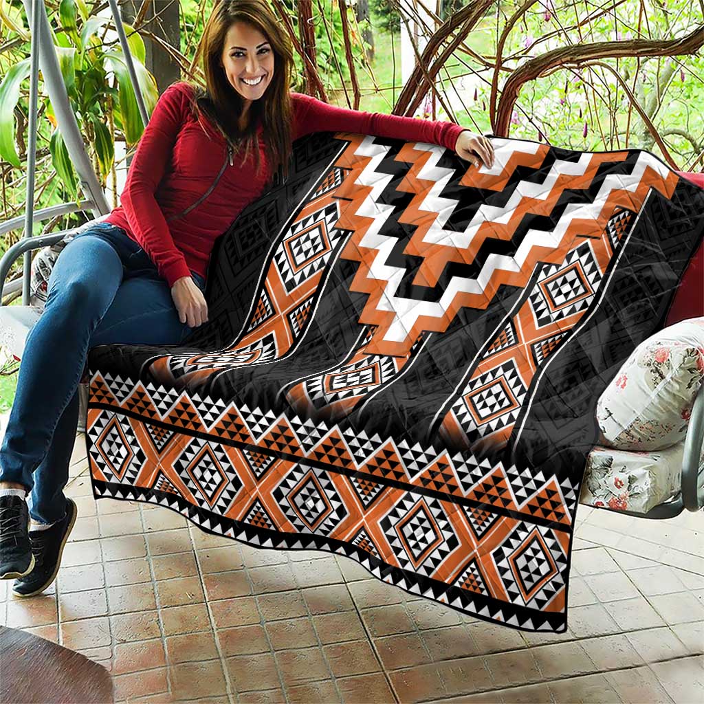 Orange Taniko Pattern Aotearoa Quilt Niho Taniwha Mix Poutama LT14 - Polynesian Pride