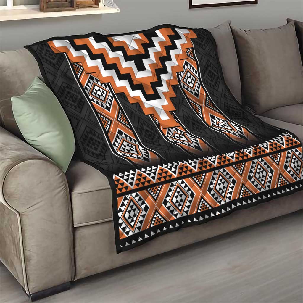 Orange Taniko Pattern Aotearoa Quilt Niho Taniwha Mix Poutama LT14 - Polynesian Pride