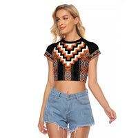 Orange Taniko Pattern Aotearoa Raglan Cropped T Shirt Niho Taniwha Mix Poutama LT14