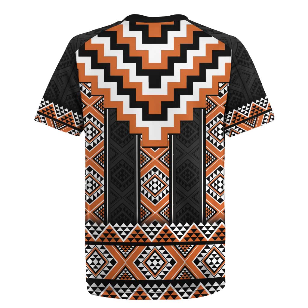 Orange Taniko Pattern Aotearoa Rugby Jersey Niho Taniwha Mix Poutama LT14