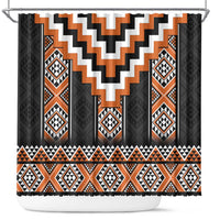 Orange Taniko Pattern Aotearoa Shower Curtain Niho Taniwha Mix Poutama