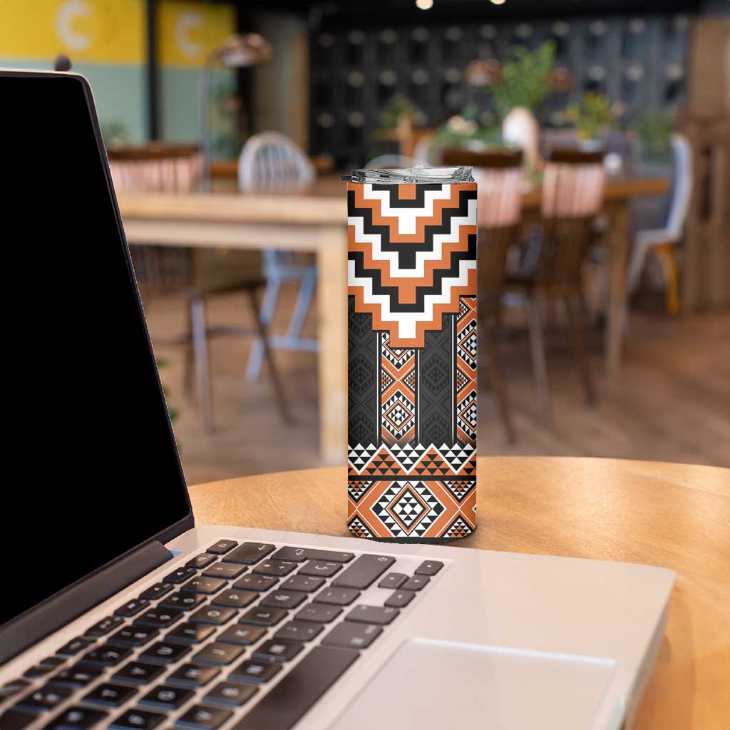Orange Taniko Pattern Aotearoa Skinny Tumbler Niho Taniwha Mix Poutama LT14