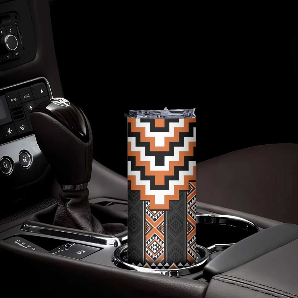 Orange Taniko Pattern Aotearoa Skinny Tumbler Niho Taniwha Mix Poutama LT14