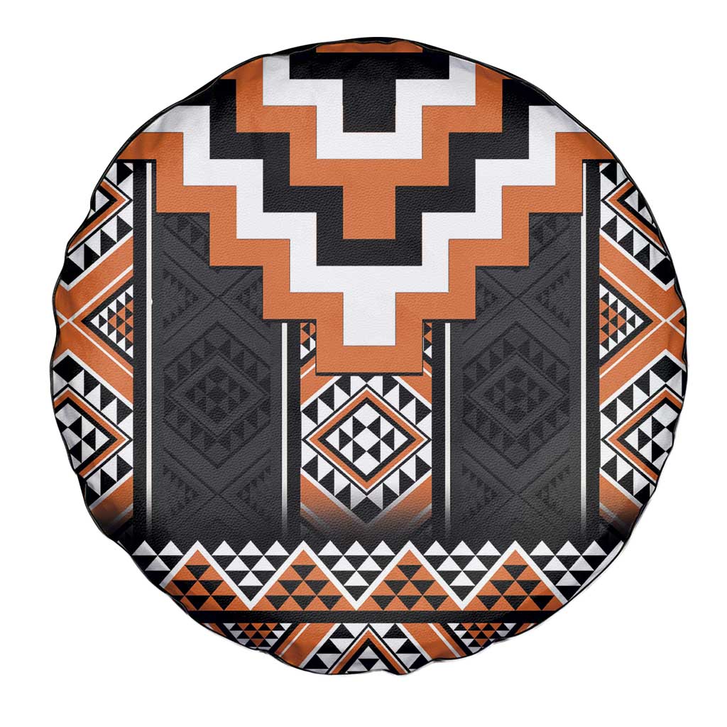 Orange Taniko Pattern Aotearoa Spare Tire Cover Niho Taniwha Mix Poutama
