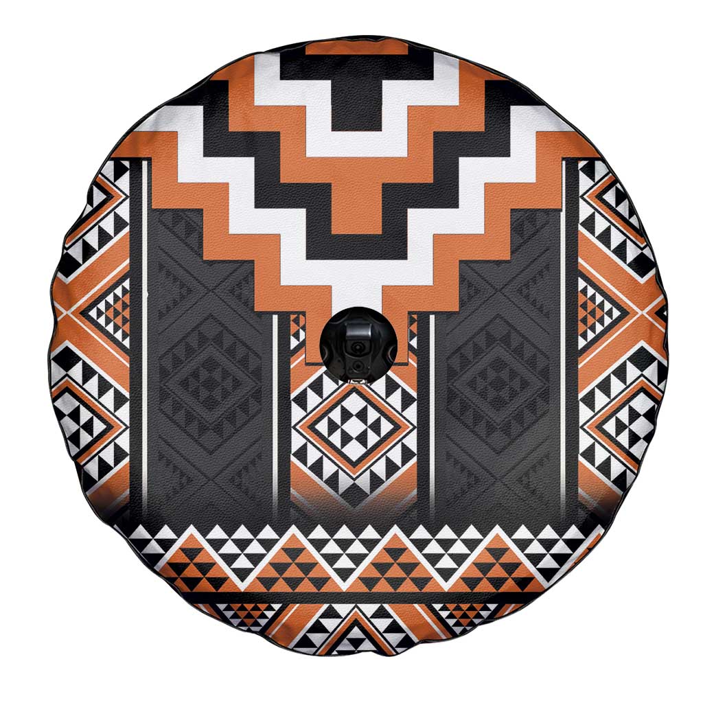 Orange Taniko Pattern Aotearoa Spare Tire Cover Niho Taniwha Mix Poutama