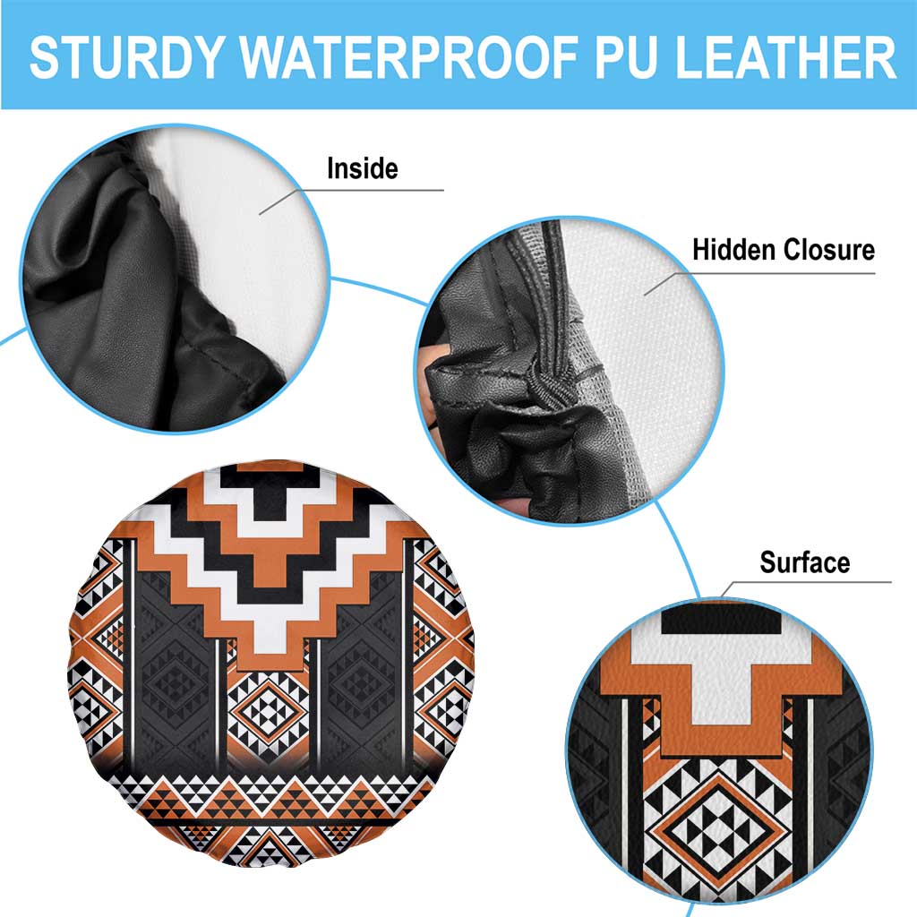 Orange Taniko Pattern Aotearoa Spare Tire Cover Niho Taniwha Mix Poutama