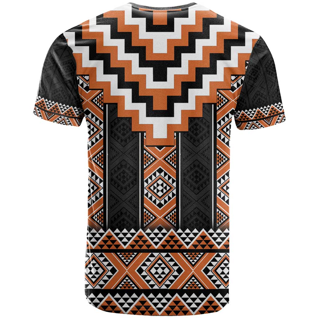 Orange Taniko Pattern Aotearoa T Shirt Niho Taniwha Mix Poutama LT14 - Polynesian Pride