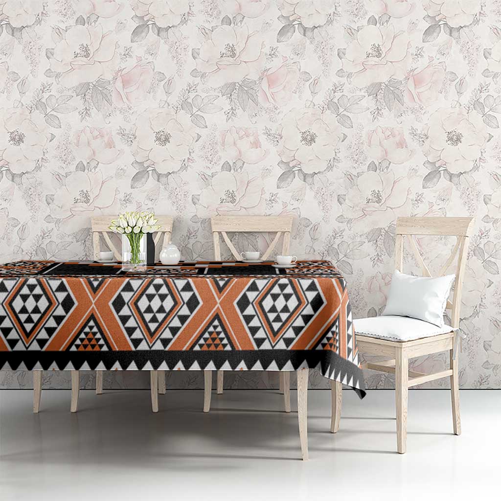Orange Taniko Pattern Aotearoa Tablecloth Niho Taniwha Mix Poutama LT14 - Polynesian Pride