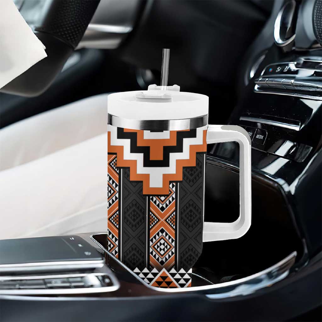 Orange Taniko Pattern Aotearoa Tumbler With Handle Niho Taniwha Mix Poutama LT14