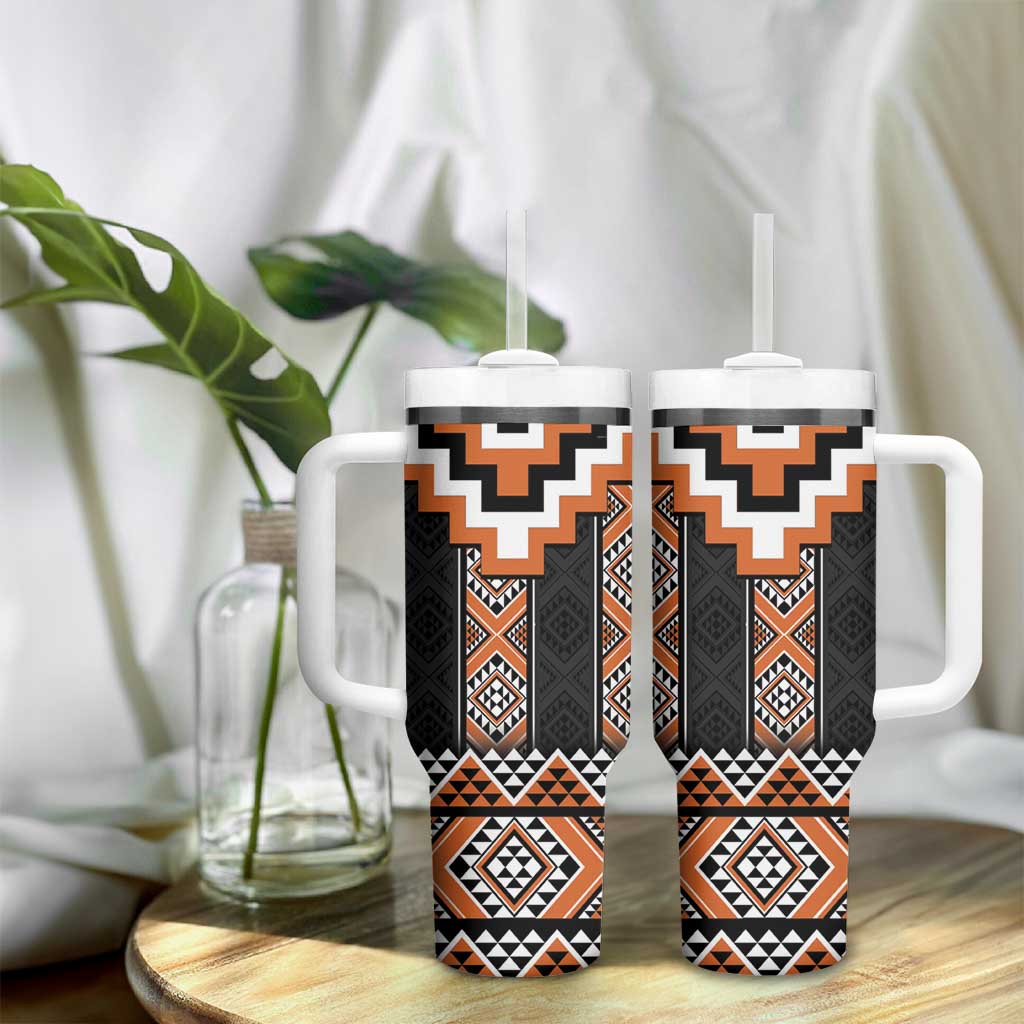 Orange Taniko Pattern Aotearoa Tumbler With Handle Niho Taniwha Mix Poutama LT14