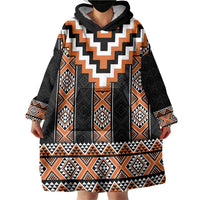 Orange Taniko Pattern Aotearoa Wearable Blanket Hoodie Niho Taniwha Mix Poutama LT14