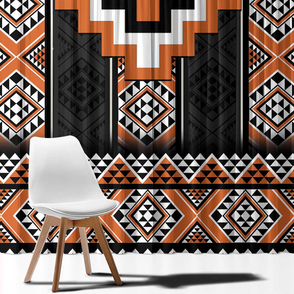 Orange Taniko Pattern Aotearoa Window Curtain Niho Taniwha Mix Poutama