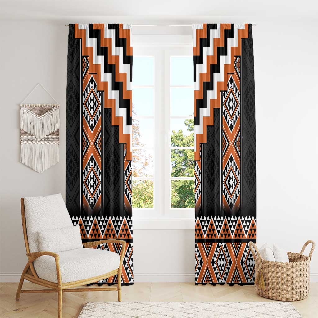 Orange Taniko Pattern Aotearoa Window Curtain Niho Taniwha Mix Poutama
