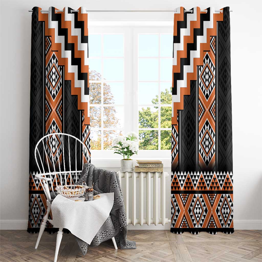 Orange Taniko Pattern Aotearoa Window Curtain Niho Taniwha Mix Poutama
