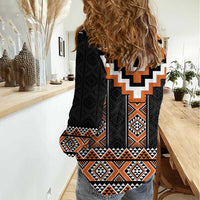 Orange Taniko Pattern Aotearoa Women Casual Shirt Niho Taniwha Mix Poutama LT14 - Polynesian Pride