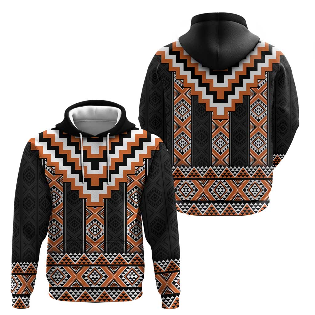 Orange Taniko Pattern Aotearoa Zip Hoodie Niho Taniwha Mix Poutama LT14