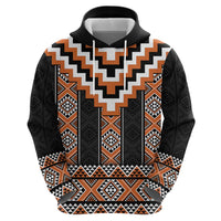 Orange Taniko Pattern Aotearoa Zip Hoodie Niho Taniwha Mix Poutama LT14