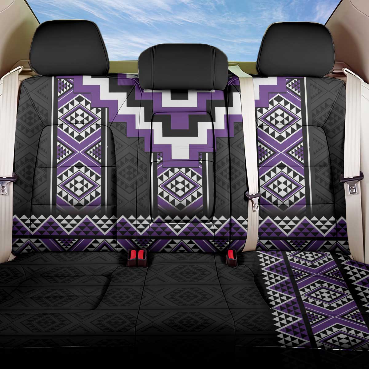 Purple Taniko Pattern Aotearoa Back Car Seat Cover Niho Taniwha Mix Poutama