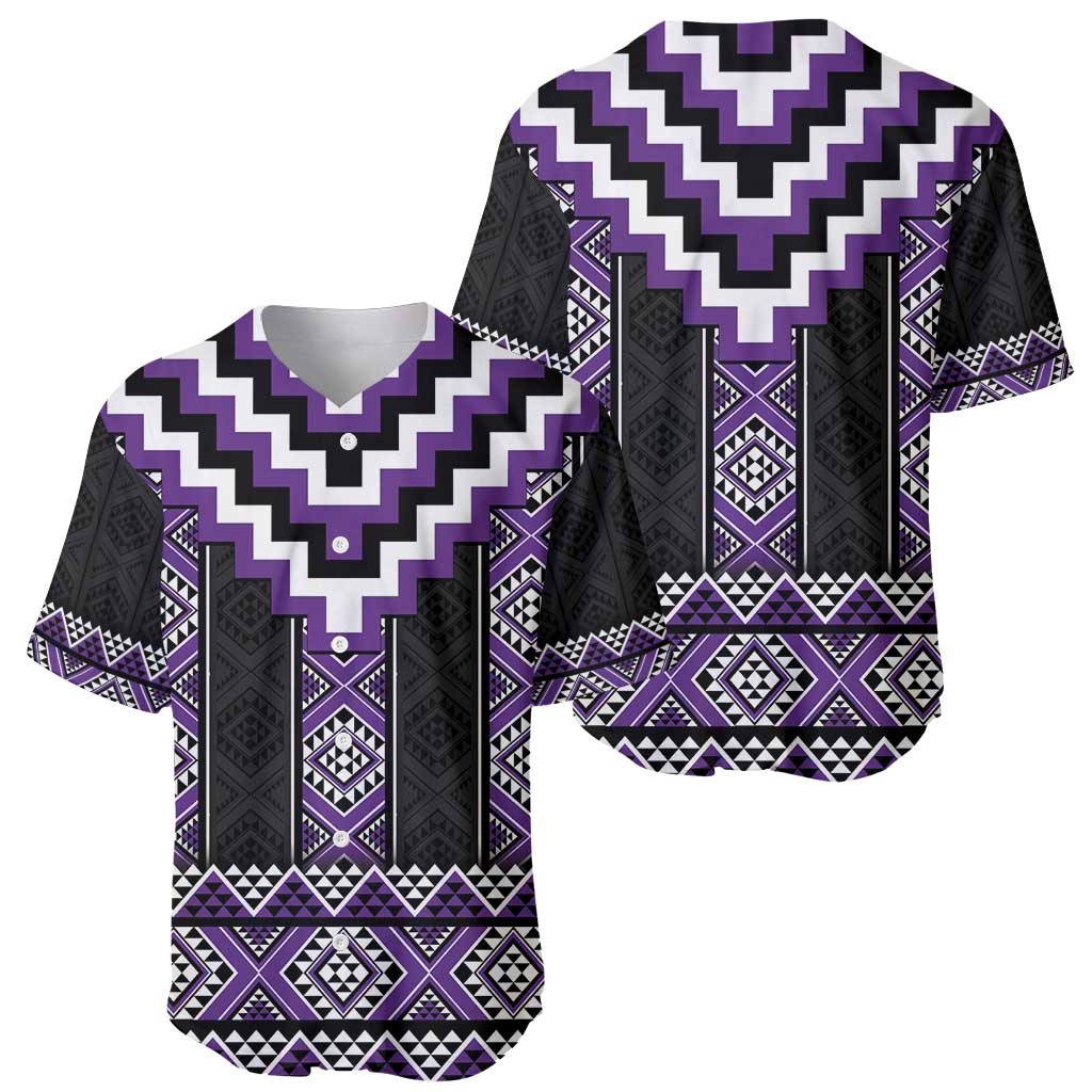 Purple Taniko Pattern Aotearoa Baseball Jersey Niho Taniwha Mix Poutama LT14 - Polynesian Pride