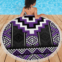 Purple Taniko Pattern Aotearoa Beach Blanket Niho Taniwha Mix Poutama