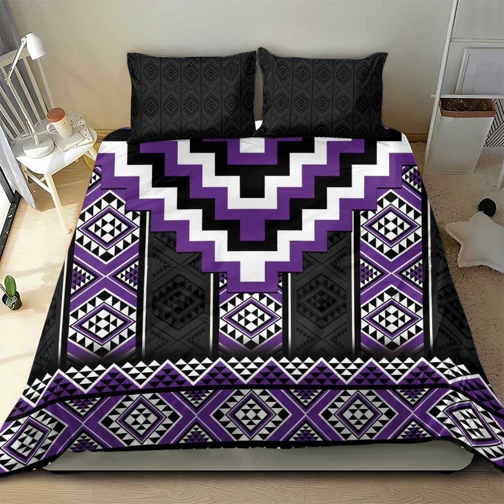 Purple Taniko Pattern Aotearoa Bedding Set Niho Taniwha Mix Poutama
