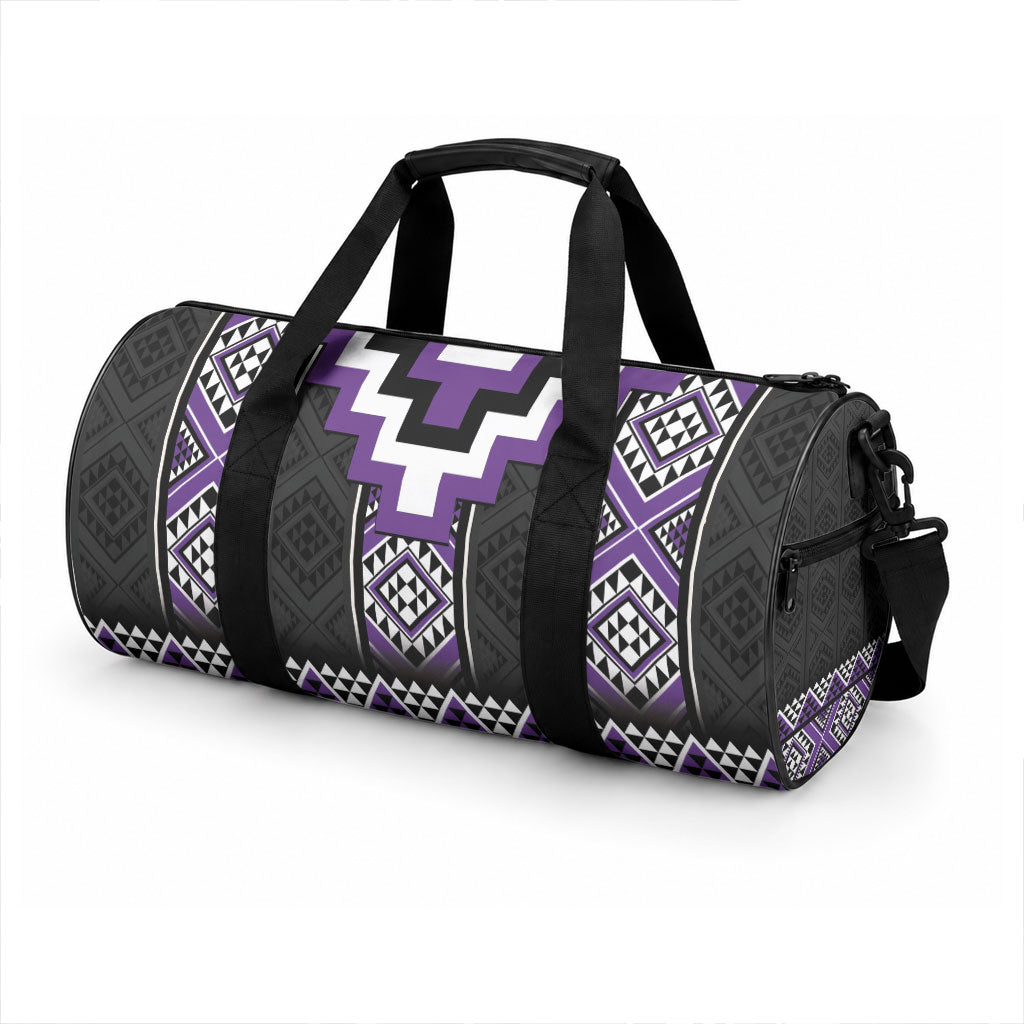 Purple Taniko Motifs Aotearoa Duffle Bag Niho Taniwha Mix Poutama LT14 - Polynesian Pride