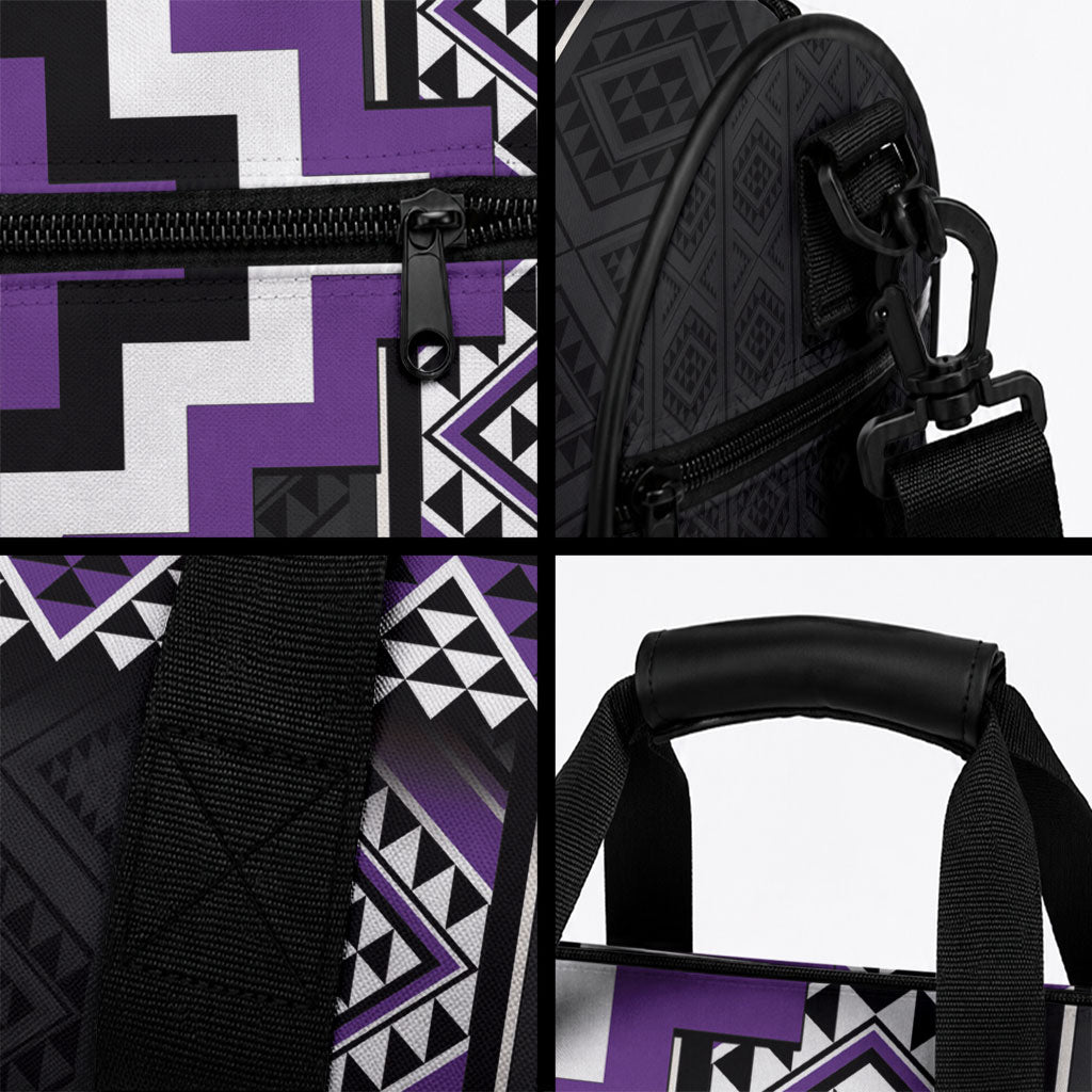 Purple Taniko Motifs Aotearoa Duffle Bag Niho Taniwha Mix Poutama LT14 - Polynesian Pride
