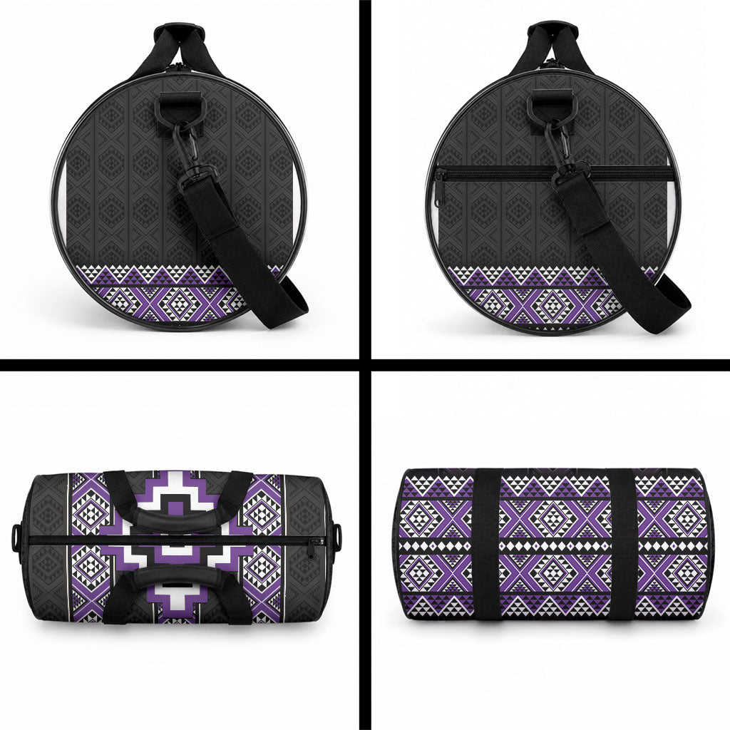 Purple Taniko Motifs Aotearoa Duffle Bag Niho Taniwha Mix Poutama LT14 - Polynesian Pride