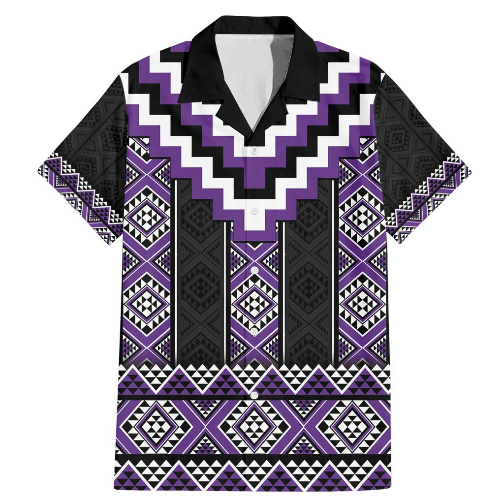 Purple Taniko Pattern Aotearoa Family Matching Mermaid Dress and Hawaiian Shirt Niho Taniwha Mix Poutama LT14 Dad's Shirt - Short Sleeve Purple - Polynesian Pride